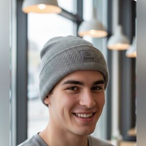NWOT CHAOS Knit Acrylic Beanie Gray Logo Tag